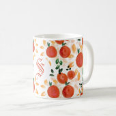 Mug Orange tropical et Motif Feuille Monogrammé (Devant droit)