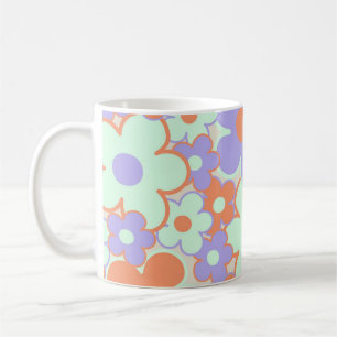 Mug Orange violet bleu rétro Y2K les années 70 Fleur M