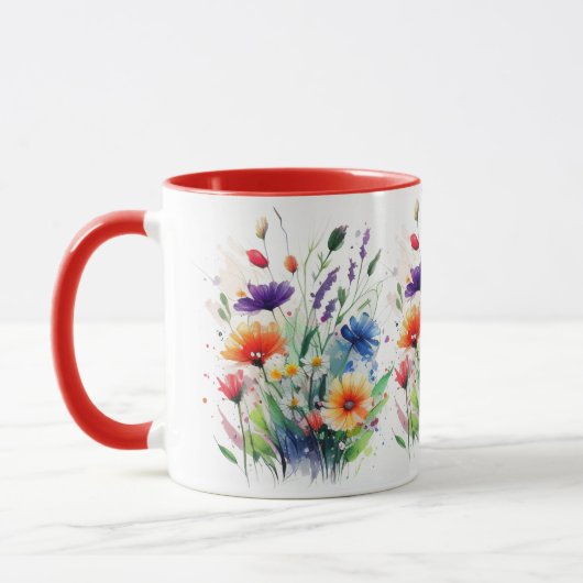 Mug Orange violet rouge Aquarelle bleu Fleurs sauvages (Gauche)