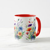 Mug Orange violet rouge Aquarelle bleu Fleurs sauvages (Devant droit)