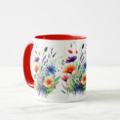 Mug Orange violet rouge Aquarelle bleu Fleurs sauvages (Devant gauche)