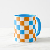 Mug Orange White Blue Checkered Pattern Design  (Devant droit)