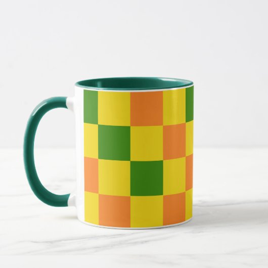 Mug Orange Yellow Green Checkered Pattern Design  (Gauche)