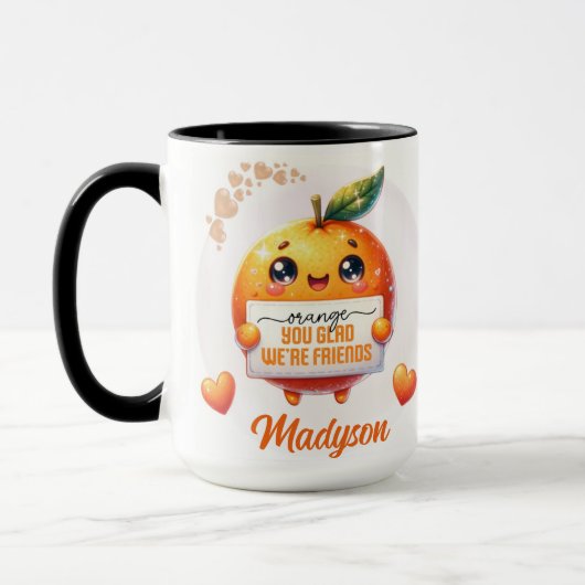 Mug Orange You Glad We are Friends Nom personnalisé (Gauche)
