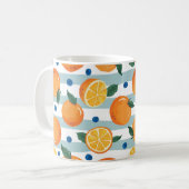 Mug Oranges à rayures arrière - plan, motif d'été. (Devant gauche)
