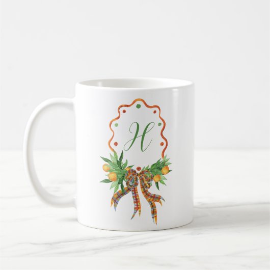 Mug Oranges d'aquarelle Plaid Bow Monogramme de Noël (Gauche)