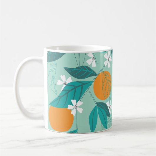 Mug Oranges en fleurs, feuille, art vintage. (Gauche)