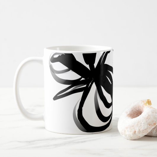 Mug Orchidée Blanc : Abstrait blanc et noir (Avec donut)