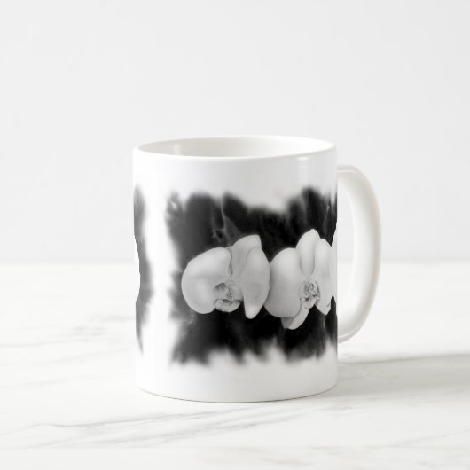 Mug Orchidée blanche noire peinture à fleurs tropicale (Devant droit)