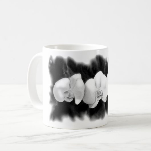Mug Orchidée blanche noire peinture à fleurs tropicale (Devant gauche)