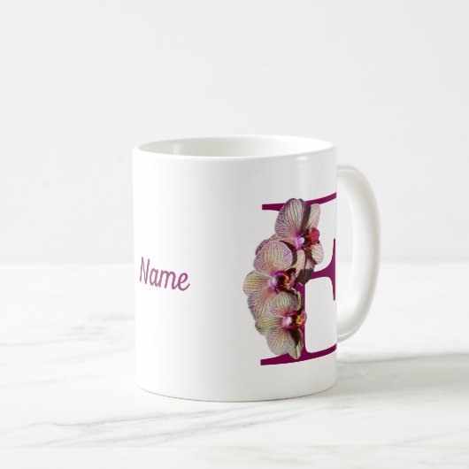 Mug Orchidée Élégant Monogramme E Nom initial (Devant droit)