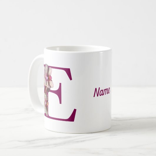 Mug Orchidée Élégant Monogramme E Nom initial (Devant gauche)
