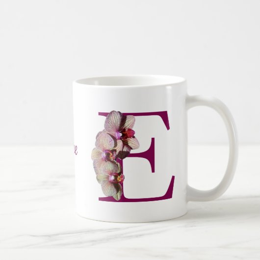 Mug Orchidée Élégant Monogramme E Nom initial (Droite)