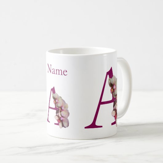 Mug Orchidée Élégante Monogramme Initiale A Votre Nom (Devant droit)
