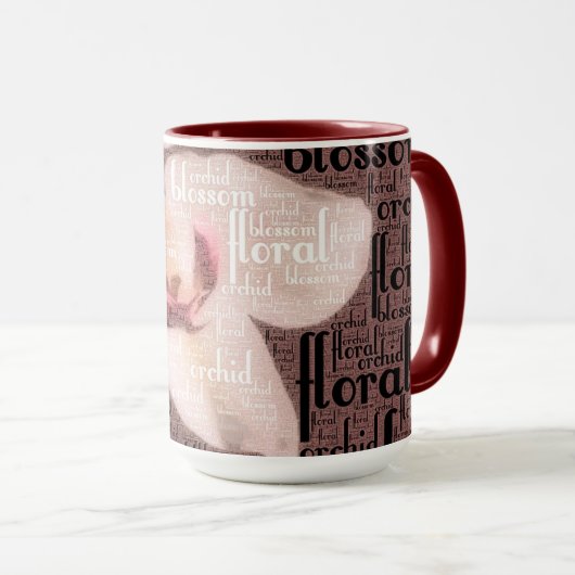 Mug Orchidée florale Typographie Mot Cloud (Devant droit)