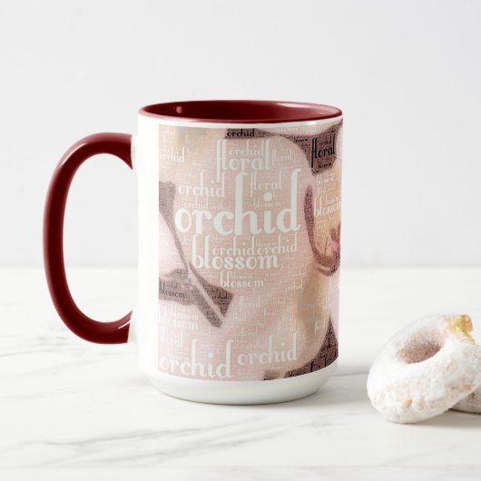 Mug Orchidée florale Typographie Mot Cloud (Avec donut)