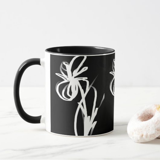 Mug Orchidée Noir : Abstrait noir et blanc (Avec donut)