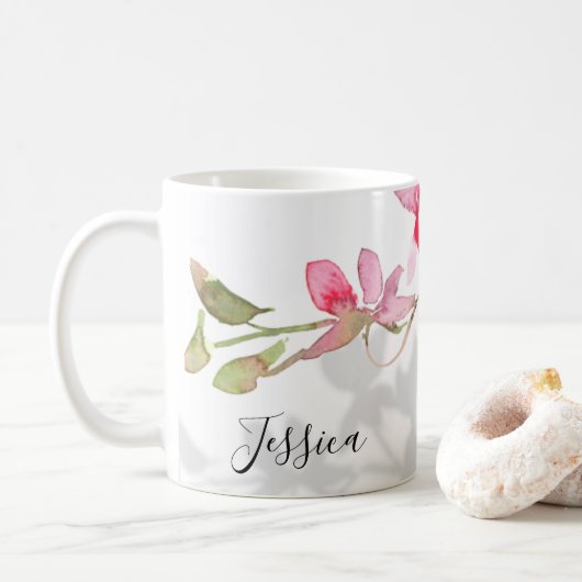 Mug Orchidée rose sur mesure ombre florale  (Avec donut)