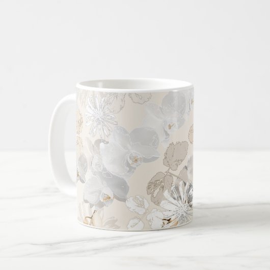 Mug Orchidées blanches sur une crème légère   (Devant gauche)