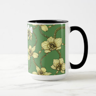 Mug Orchidées et chaînes, jaune et vert kelly
