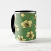 Mug Orchidées et chaînes, jaune et vert kelly (Devant gauche)