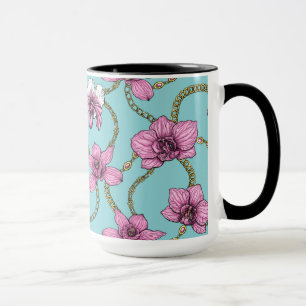 Mug Orchidées et chaînes, roses et bleues