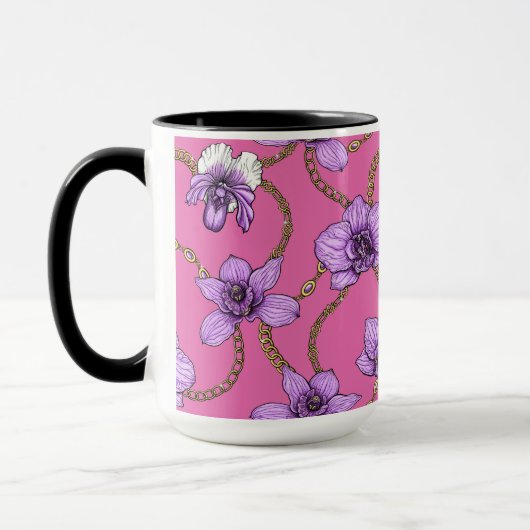Mug Orchidées et chaînes, violet et rose (Gauche)