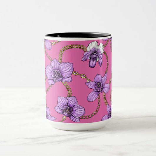 Mug Orchidées et chaînes, violet et rose (Centre)