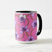 Mug Orchidées et chaînes, violet et rose (Devant droit)
