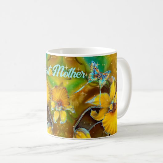 Mug Orchidées Jaunes Magique Or Étoiles Vert (Devant droit)
