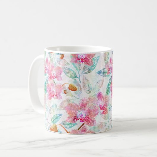 Mug Orchidées roses. (Devant gauche)