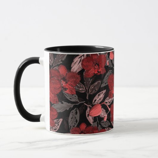 Mug Orchidées rouges sur noir. (Gauche)