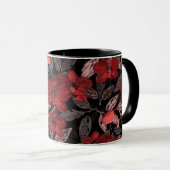 Mug Orchidées rouges sur noir. (Devant droit)