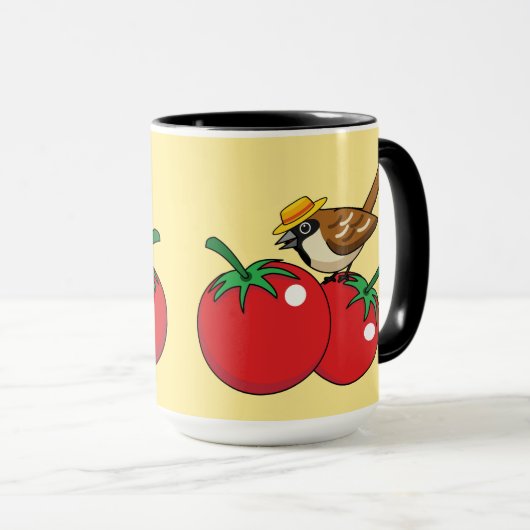 Mug Organic lover Sparrow Eating Red Tomato (Devant droit)