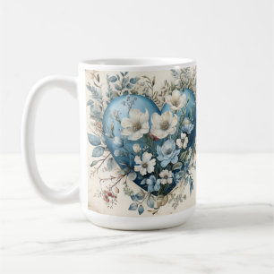 MUG ORNATE BLEU CRÈME OR COEURS FLORALES