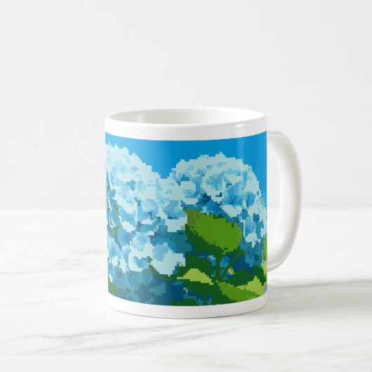 mug orné d'un pixel art hydrangée bleu (Devant droit)