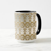 Mug Orné Or Floral Blanc (Devant droit)