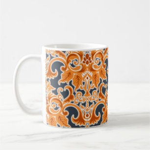 Mug Ornement bleu Jaune Arrière - plan sans couture Pa