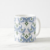 Mug ornement damassé bleu et vert pointillisme (Devant droit)