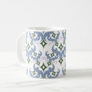 Mug ornement damassé bleu et vert pointillisme