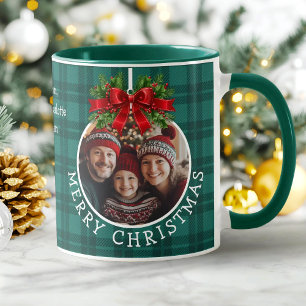 Mug Ornement de boule de Noël Photo Buffle vert Plaid