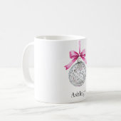 Mug Ornement de Glam Argent avec cabot rose Noël (Devant gauche)