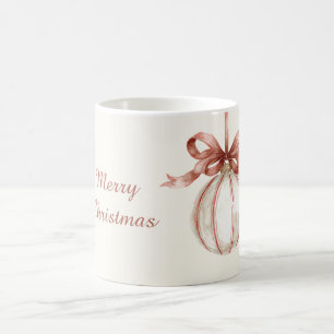 Mug Ornement de Noël Blanc Ivoire à Rayures et Nœud Ro