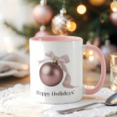 MUG ORNEMENT ROSE POUDRÉ POUR FÊTES CHIC