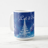 Mug Ornements Bleus de Noël Arbres blancs (Devant gauche)