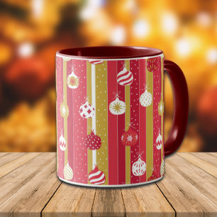 Mug Ornements d'arbre de Noël jaune rouge