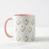 Mug Ornements de cœur blancs chic monogramme (Gauche)