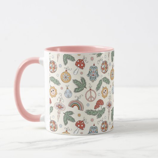 Mug Ornements de Noël anciens et panneaux de paix (Gauche)