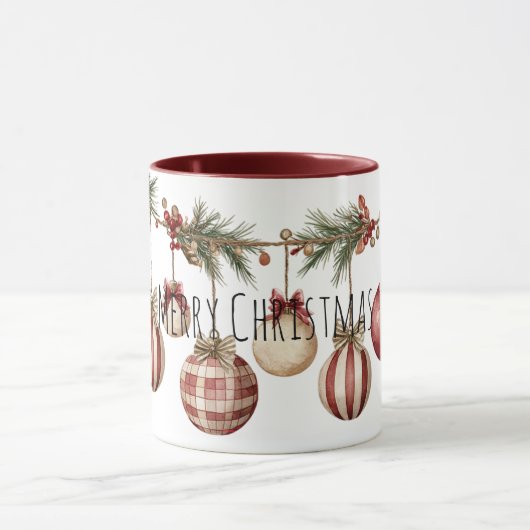 Mug Ornements de Noël crème rouge (Centre)