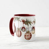 Mug Ornements de Noël crème rouge (Devant gauche)
